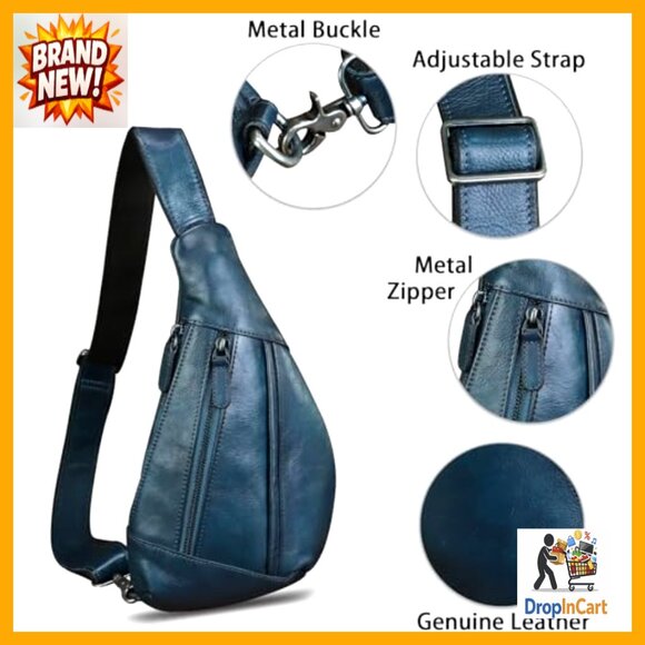Genuine Leather Sling Backpack Crossbody Bag Retro Vintage Travel Hiking